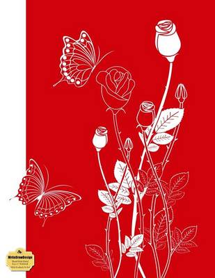 Book cover for Writedrawdesign Blank/Wide Ruled 8.5 X 11 Notebook, White Rosebuds on Red