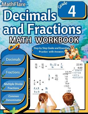Cover of Decimals and Fractions Math Workbook 4th Grade
