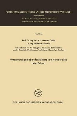 Cover of Untersuchungen UEber Den Einsatz Von Hartmetallen Beim Frasen