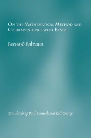 Cover of On the Mathematical Method and Correspondence with Exner