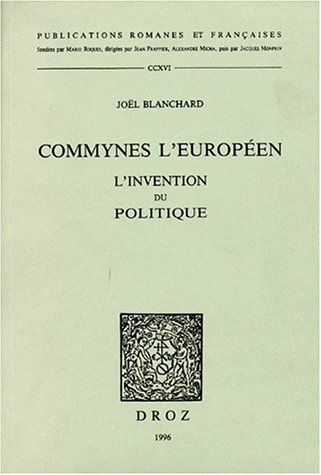 Cover of Commynes L'Europeen. L'Invention Du Politique