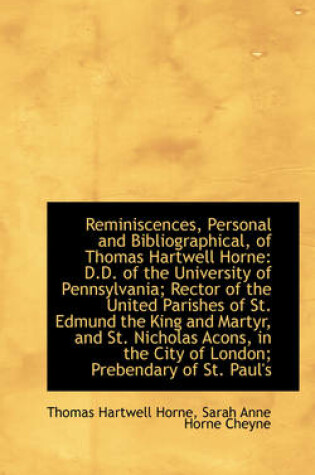 Cover of Reminiscences, Personal and Bibliographical, of Thomas Hartwell Horne