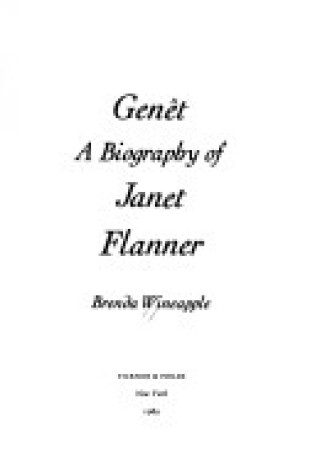 Cover of Gen Et, a Biography of Janet Flanner