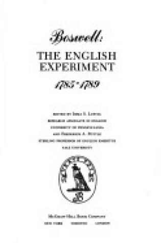 Cover of Boswell, the English Experiment, 1785-1789