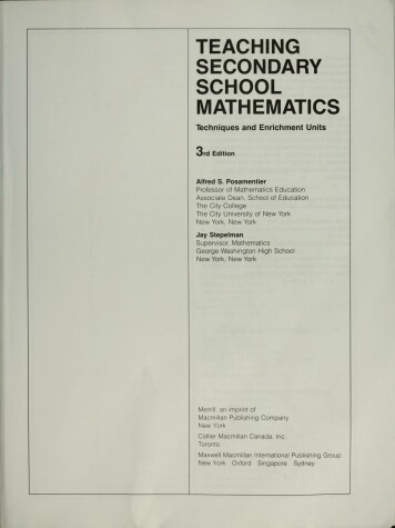 Book cover for Teaching Secondary School Mathematics 3r