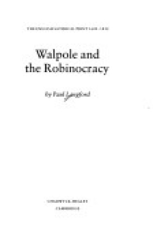 Cover of Walpole and the Robinocracy