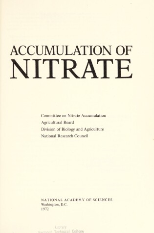 Cover of Accumulation of Nitrate