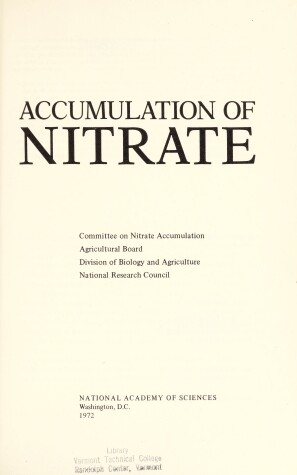 Book cover for Accumulation of Nitrate