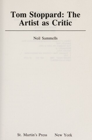 Cover of Tom Stoppard, the Artist as Critic