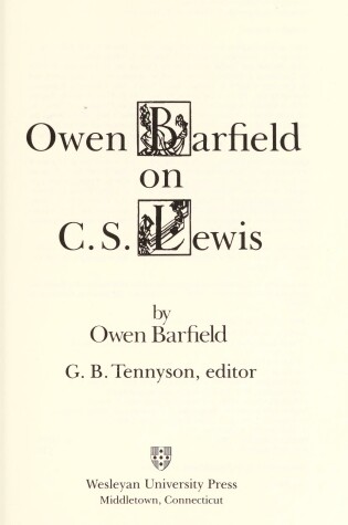 Cover of Owen Barfield on C.S.Lewis