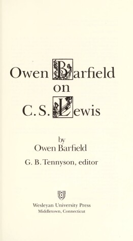 Book cover for Owen Barfield on C.S.Lewis