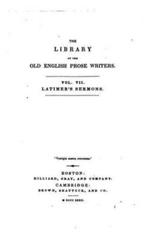 Cover of The Library of the Old English Prose Writers - Vol. VII