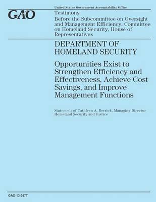 Book cover for Testimony before the Subcommittee on Oversight and management Efficiency, Committee on Homeland Security, House of Representatives
