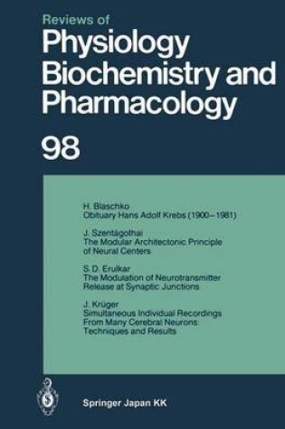 Cover of Reviews of Physiology, Biochemistry and Pharmacology 98