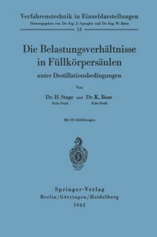 Cover of Die Belastungsverhaltnisse in Fullkoerpersaulen Unter Destillationsbedingungen