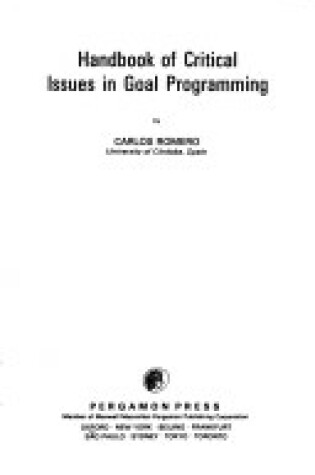 Cover of Handbook of Critical Issues in Goal Programming