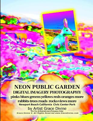 Book cover for NEON PUBLIC GARDEN DIGITAL IMAGERY PHOTOGRAPHY pinks blues greens yellows reds oranges more rabbits trees roads rocks views more Newport Beach California Civic Center Park by Artist Grace Divine