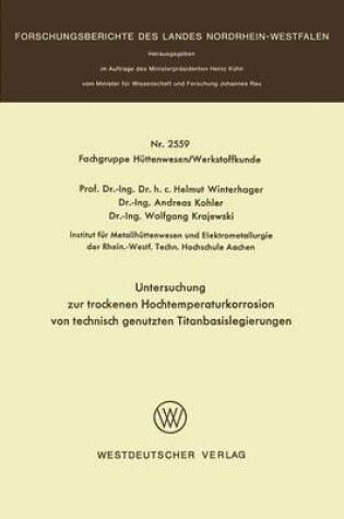 Cover of Untersuchung Zur Trockenen Hochtemperaturkorrosion Von Technisch Genutzten Titanbasislegierungen