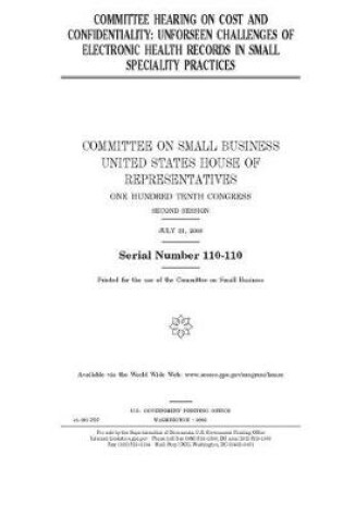 Cover of Committee hearing on cost and confidentiality