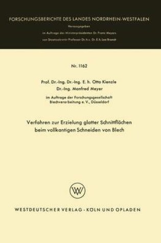 Cover of Verfahren Zur Erzielung Glatter Schnittflachen Beim Vollkantigen Schneiden Von Blech