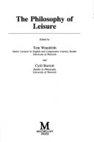 Cover of The Philosophy of Leisure