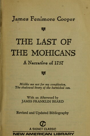 Cover of Cooper J. Fenimor : Last of the Mohicans (Sc)