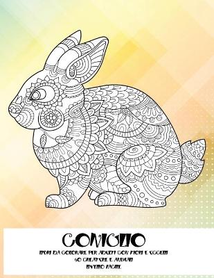 Cover of Libri da colorare per adulti con fiori e uccelli - Livello facile - 50 creature e Animali - Coniglio