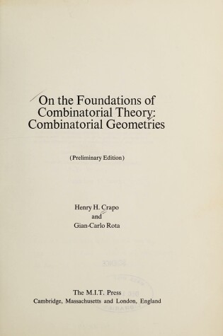 Cover of On the Foundations of Combinatorial Theory