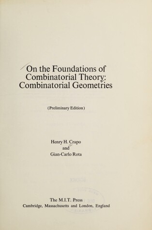 Book cover for On the Foundations of Combinatorial Theory