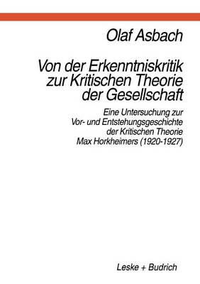 Book cover for Von der Erkenntniskritik zur Kritischen Theorie der Gesellschaft