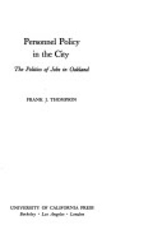 Cover of Personnel Policy in the City