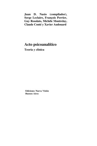 Cover of Acto Psicoanalitico