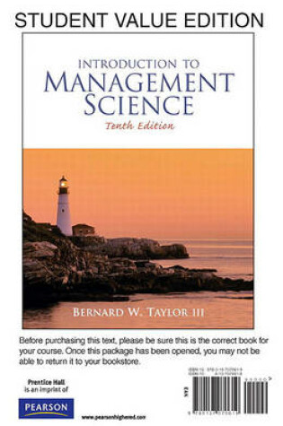 Cover of Student Value Edition for Introduction to Management Science