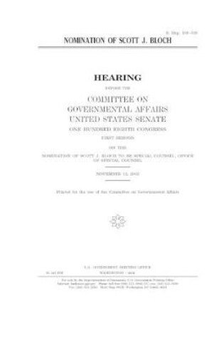 Cover of Nomination of Scott J. Bloch