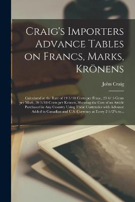 Book cover for Craig's Importers Advance Tables on Francs, Marks, Krönens [microform]