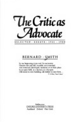 Cover of The Critic as Advocate