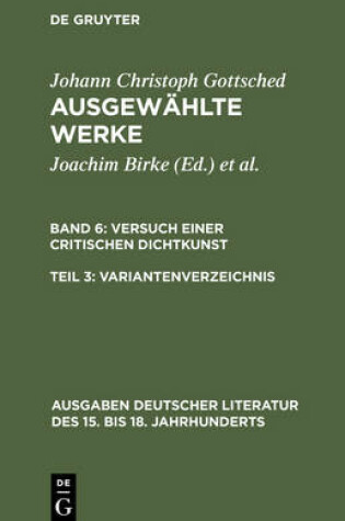 Cover of Versuch Einer Critischen Dichtkunst. Variantenverzeichnis