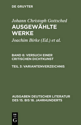 Book cover for Versuch Einer Critischen Dichtkunst. Variantenverzeichnis