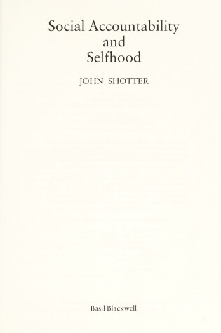 Cover of Social Accountability and Selfhood