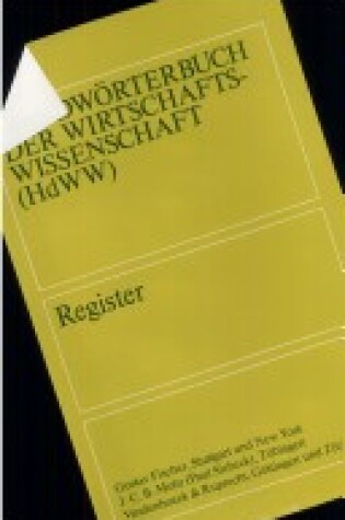 Cover of Handworterbuch Der Wirtschaftswissenschaft (Hdww)