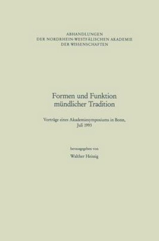 Cover of Formen Und Funktion Mundlicher Tradition