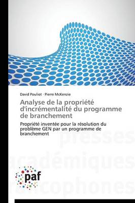 Book cover for Analyse de la Propriete d'Incrementalite Du Programme de Branchement