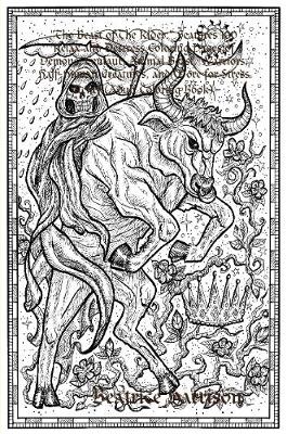 Book cover for "The Beast of The Rider:" Features 100 Relax and Destress Coloring Pages of Demons, Centaur, Animal Beast, Warriors, Half-Human Creatures, and More for Stress Relief (Adult Coloring Book)