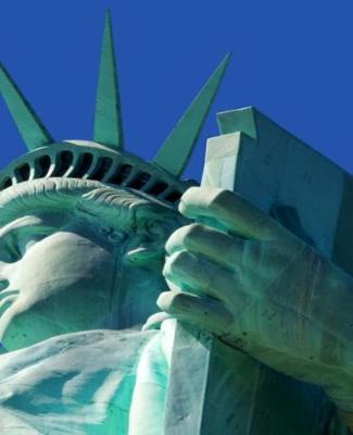 Cover of School Composition Book Statue of Liberty Clear Blue Sky Background Lady Liberty