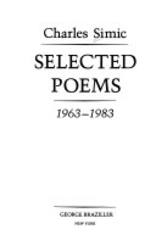 Cover of Selected Poems, 1963-1983