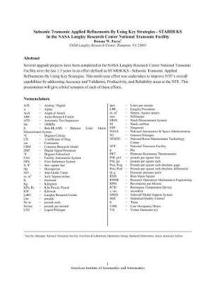 Book cover for Subsonic Transonic Applied Refinements by Using Key Strategies - Starbuks in the NASA Langley Research Center National Transonic Facility