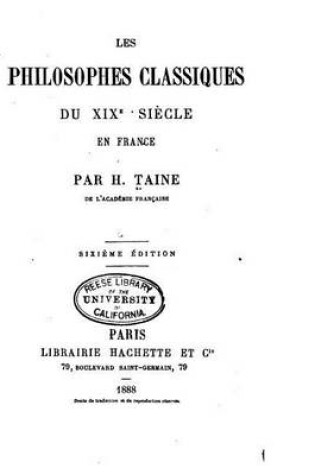 Cover of Les philosophes classiques du XIX siecle en France