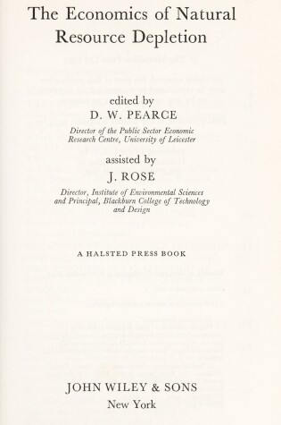 Cover of Pearce: the Economics of Natural Resourc