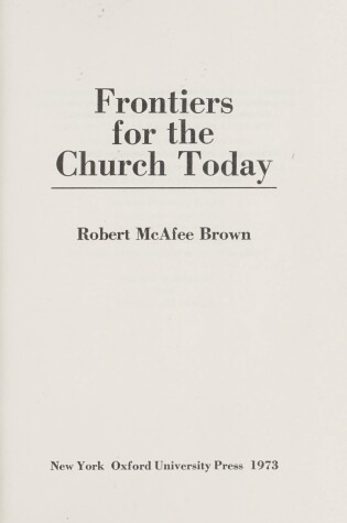 Cover of Frontiers for the Church Today