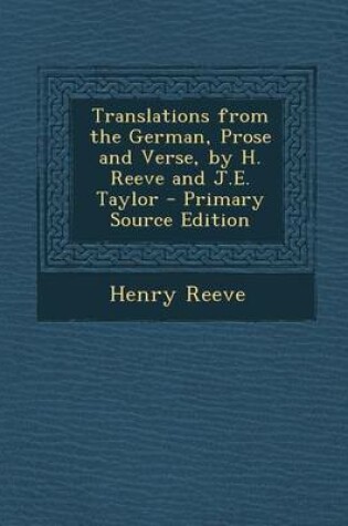 Cover of Translations from the German, Prose and Verse, by H. Reeve and J.E. Taylor